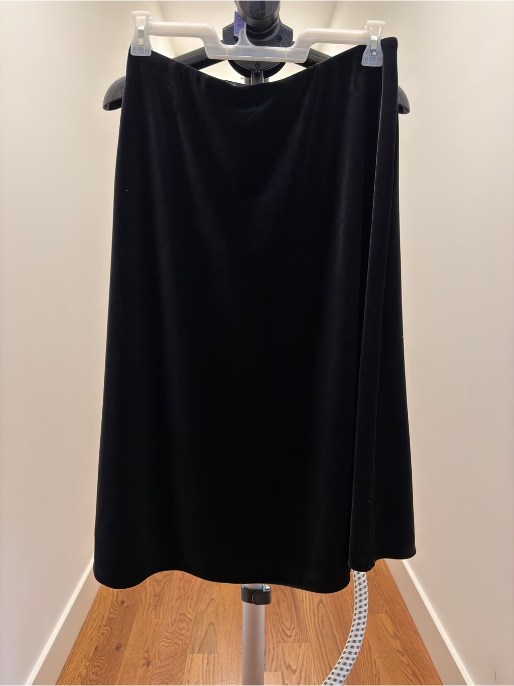 LOFT Black Midi A-Line Velvet Skirt